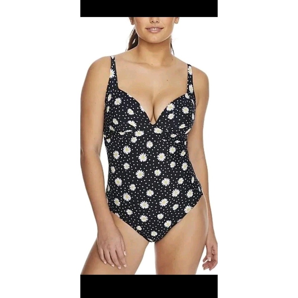 NEW Pour Moi Control One Piece Black Daisy Print Swimsuit 34C
